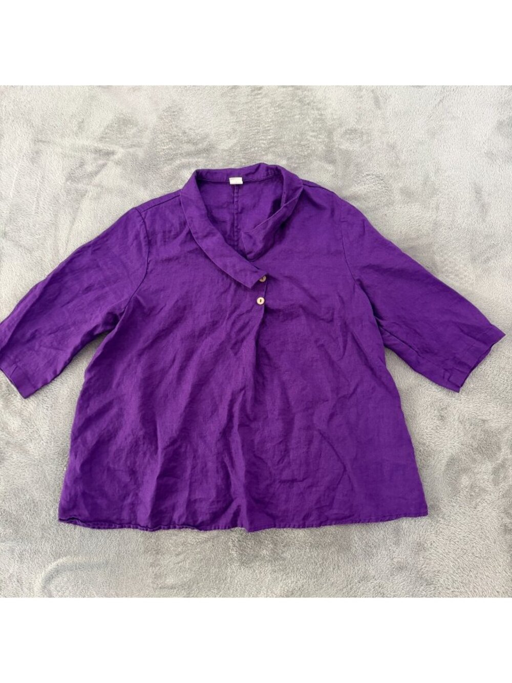 Lintico 100% Linen Asymmetric Collar Inverted Pleat Top XL Ottilie Purple